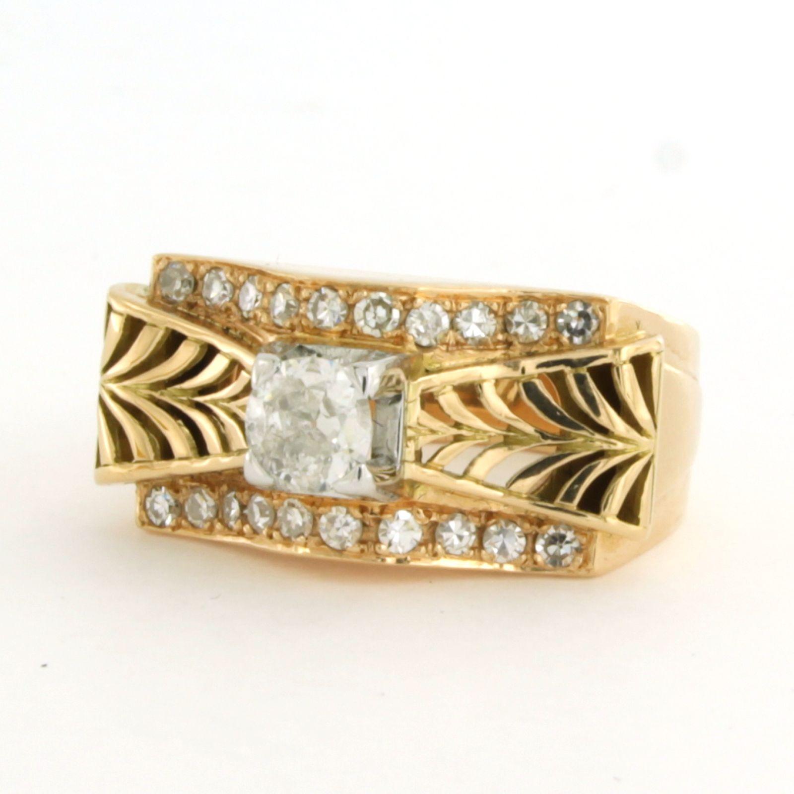 RETRO Ring mit Diamanten im Minenschliff und Einzelschliff bis zu 0,90 Karat aus 18 Karat Gold Damen im Angebot