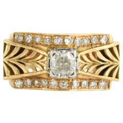 RETRO Ring mit Diamanten im Minenschliff und Einzelschliff bis zu 0,90 Karat aus 18 Karat Gold