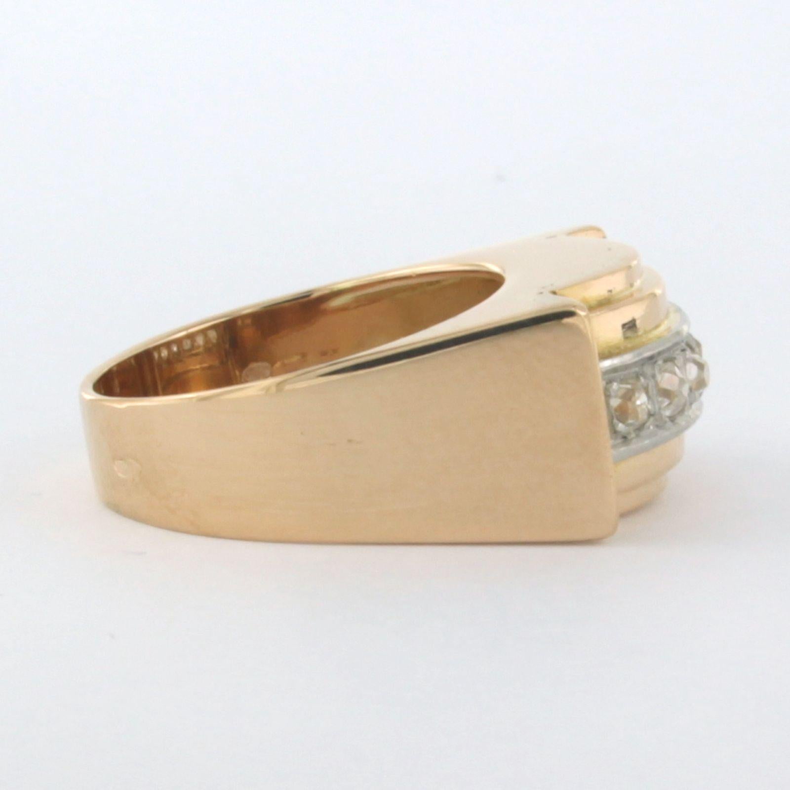 18k pink gold with platinum ring set with old mine cut diamond 0.24ct - F/G - VS/SI - ring size US 7 - EU 17.25 (54)

detailed description

the top of the ring is 1.0 cm wide and 8.0 mm high

Ring size US 7 - EU 17.25 (54), ring can be enlarged or