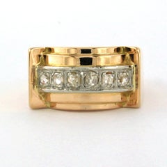 RETRO ring with old mine cut diamonds up to 0.24ct 18k gold and platinum