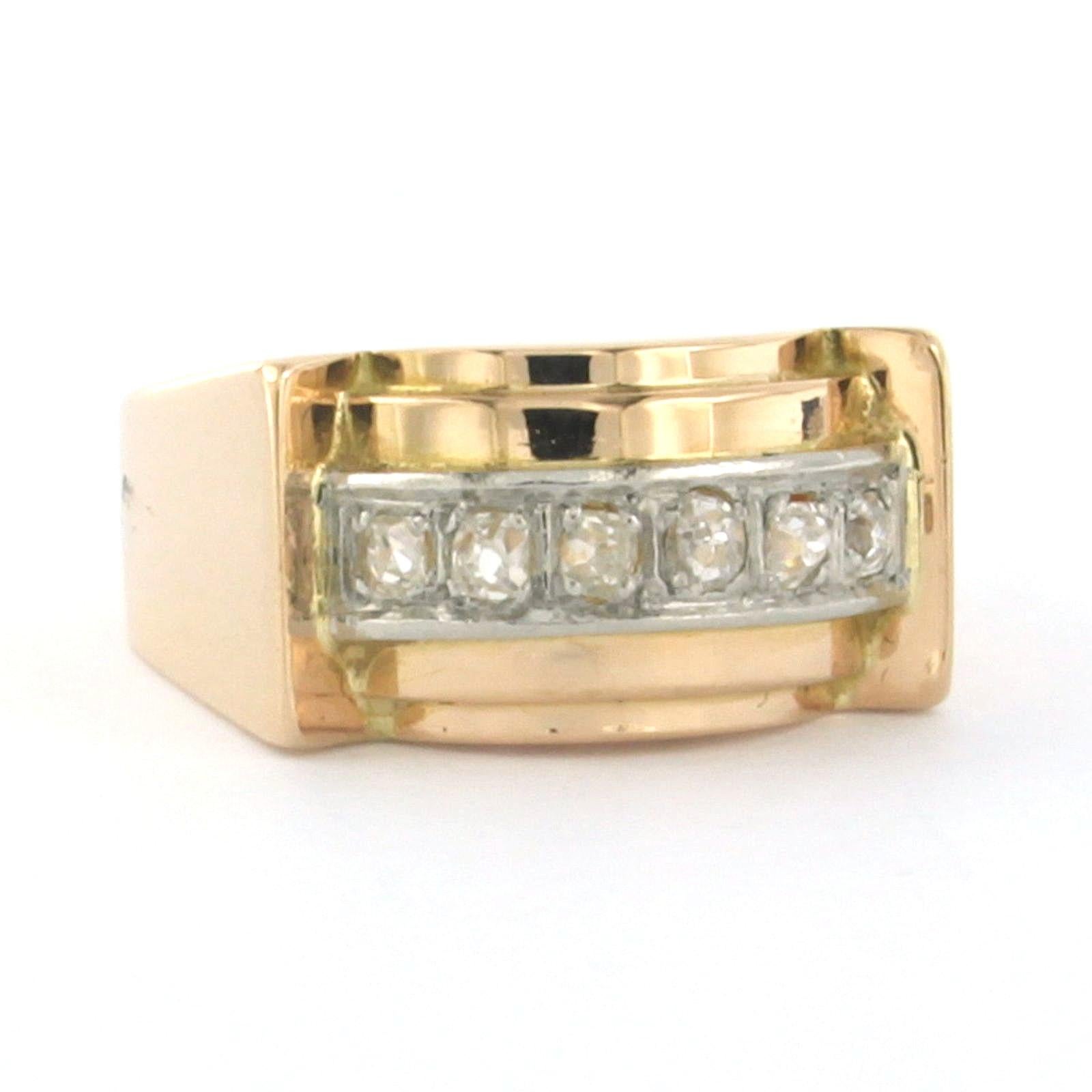 Rétro Anello RETRO con diamanti taglio old mine fino a 0,24ct in oro 18k e platino in vendita