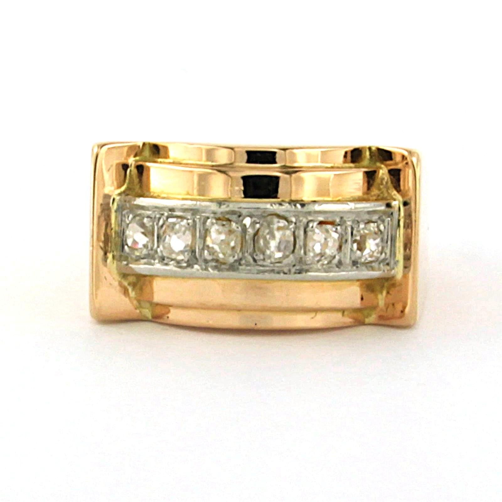 Taglio vecchia miniera Anello RETRO con diamanti taglio old mine fino a 0,24ct in oro 18k e platino in vendita