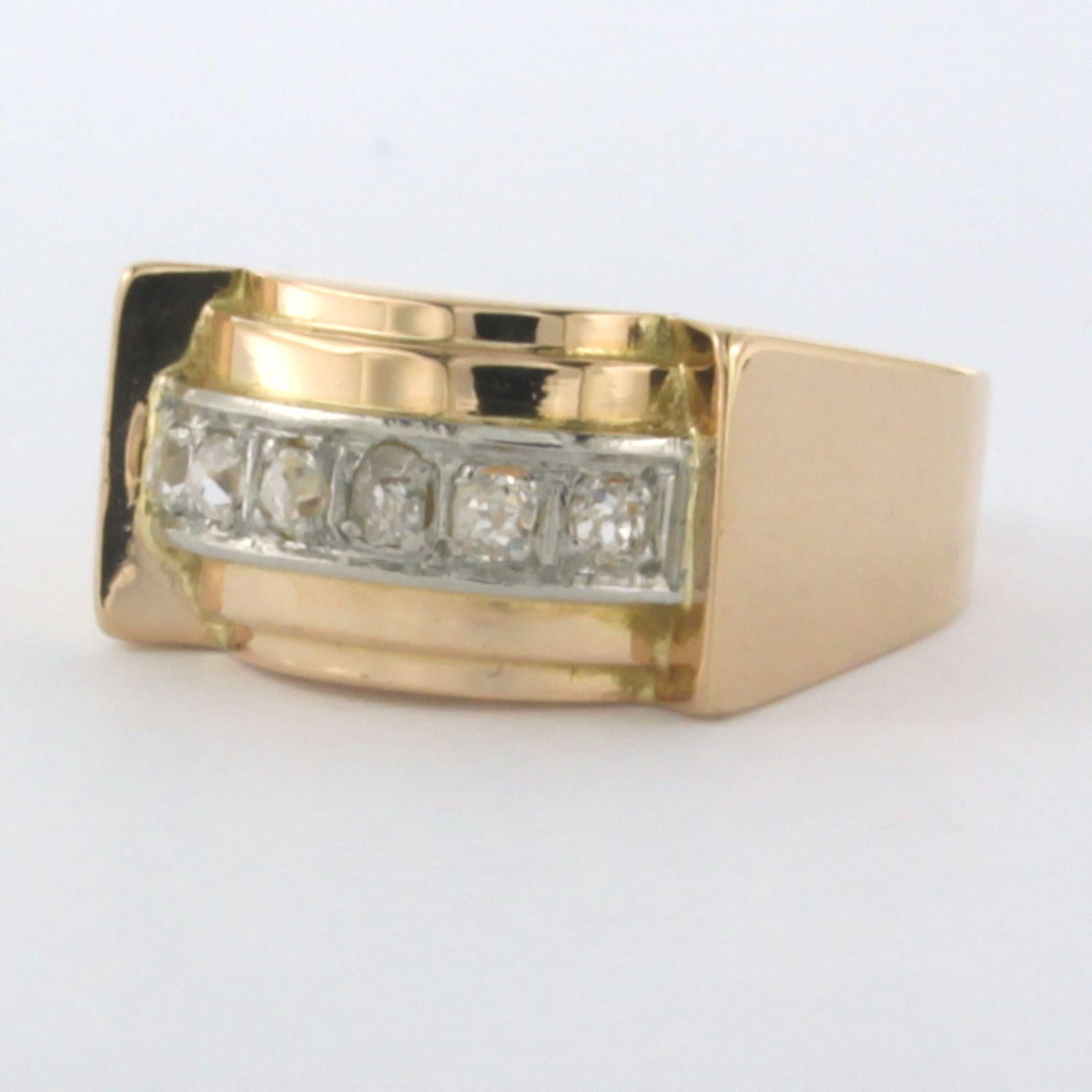 RETRO ring with old mine cut diamonds up to 0.24ct 18k gold and platinum In Excellent Condition For Sale In The Hague, ZH