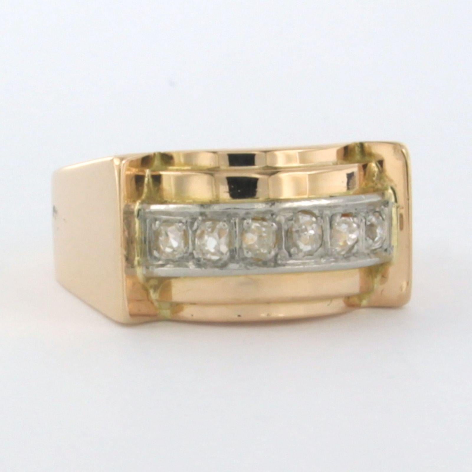 Women's RETRO ring with old mine cut diamonds up to 0.24ct 18k gold and platinum For Sale