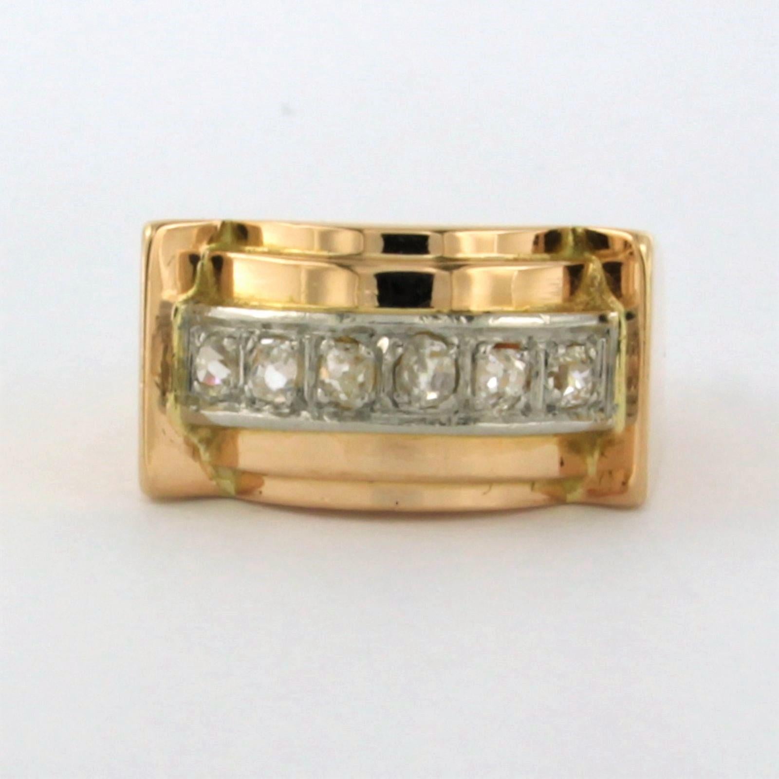 RETRO ring with old mine cut diamonds up to 0.24ct 18k gold and platinum For Sale 1