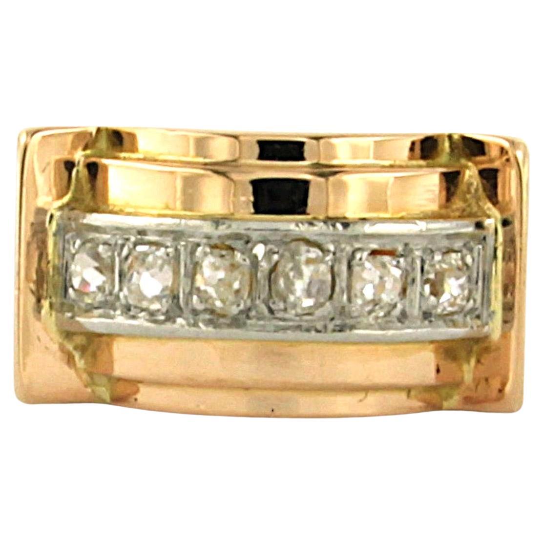Anello RETRO con diamanti taglio old mine fino a 0,24ct in oro 18k e platino in vendita
