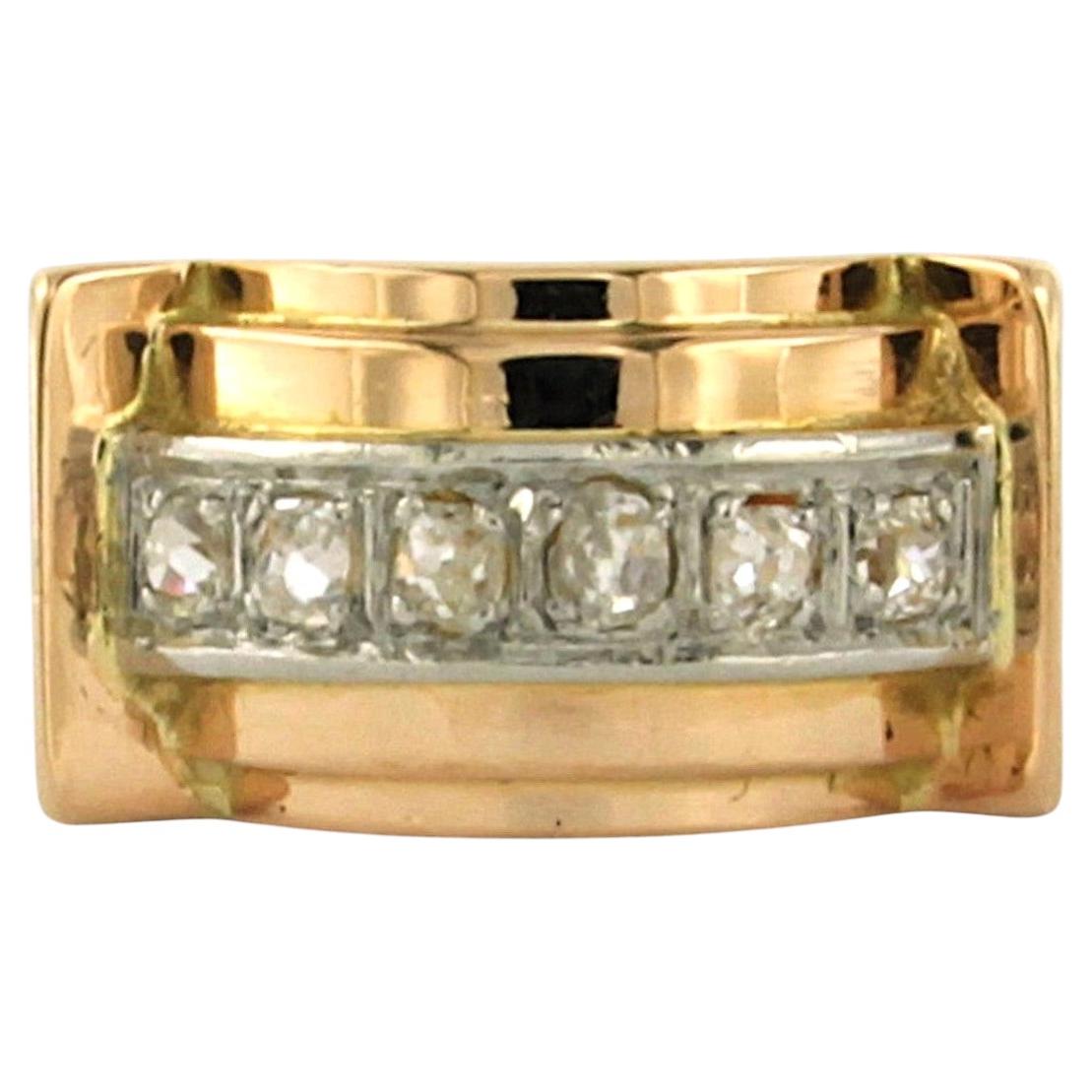 RETRO ring with old mine cut diamonds up to 0.24ct 18k gold and platinum For Sale