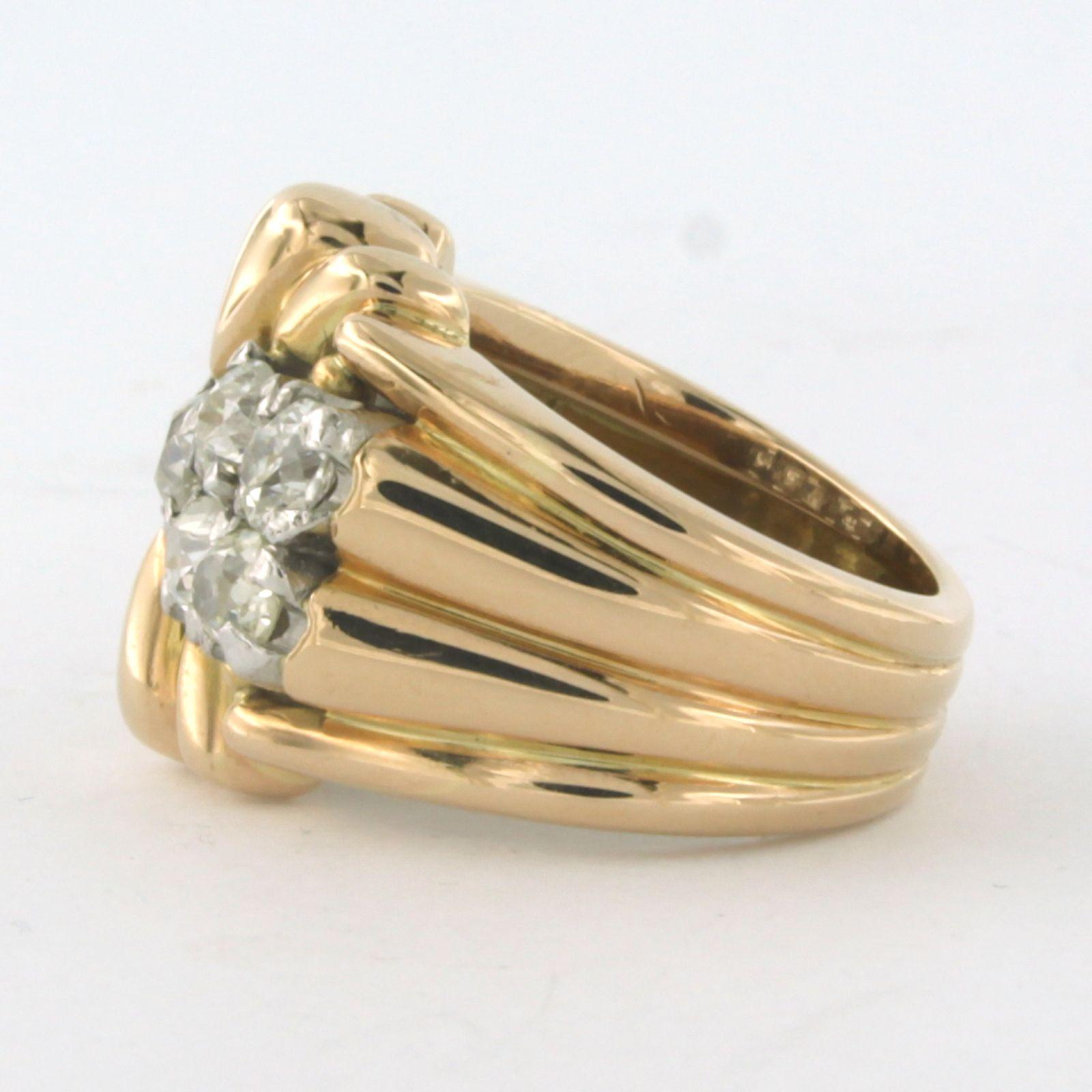 Retro RETRO ring with old mine cut diamonds up to 2.00ct 18k bicolour gold For Sale