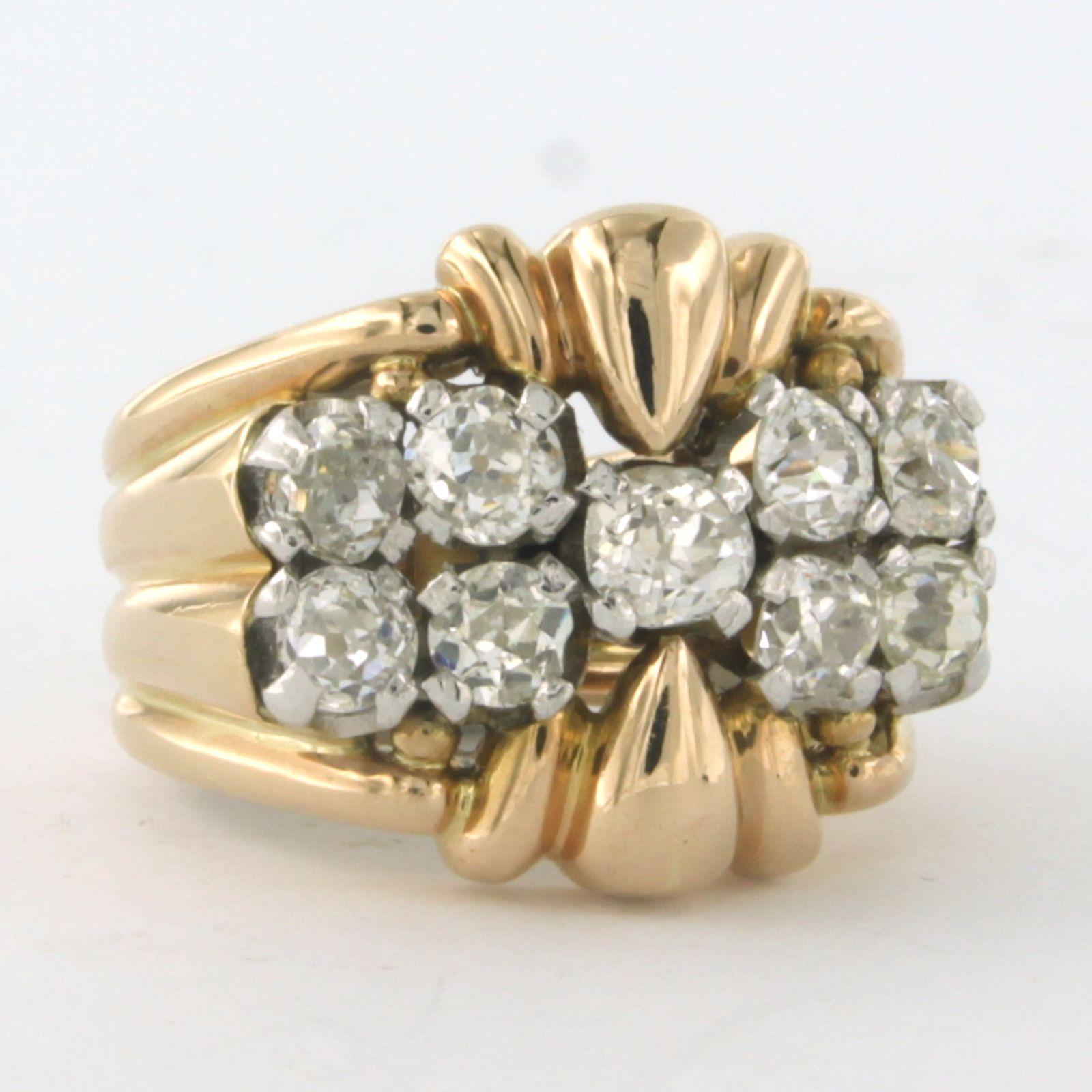 Old Mine Cut RETRO ring with old mine cut diamonds up to 2.00ct 18k bicolour gold For Sale