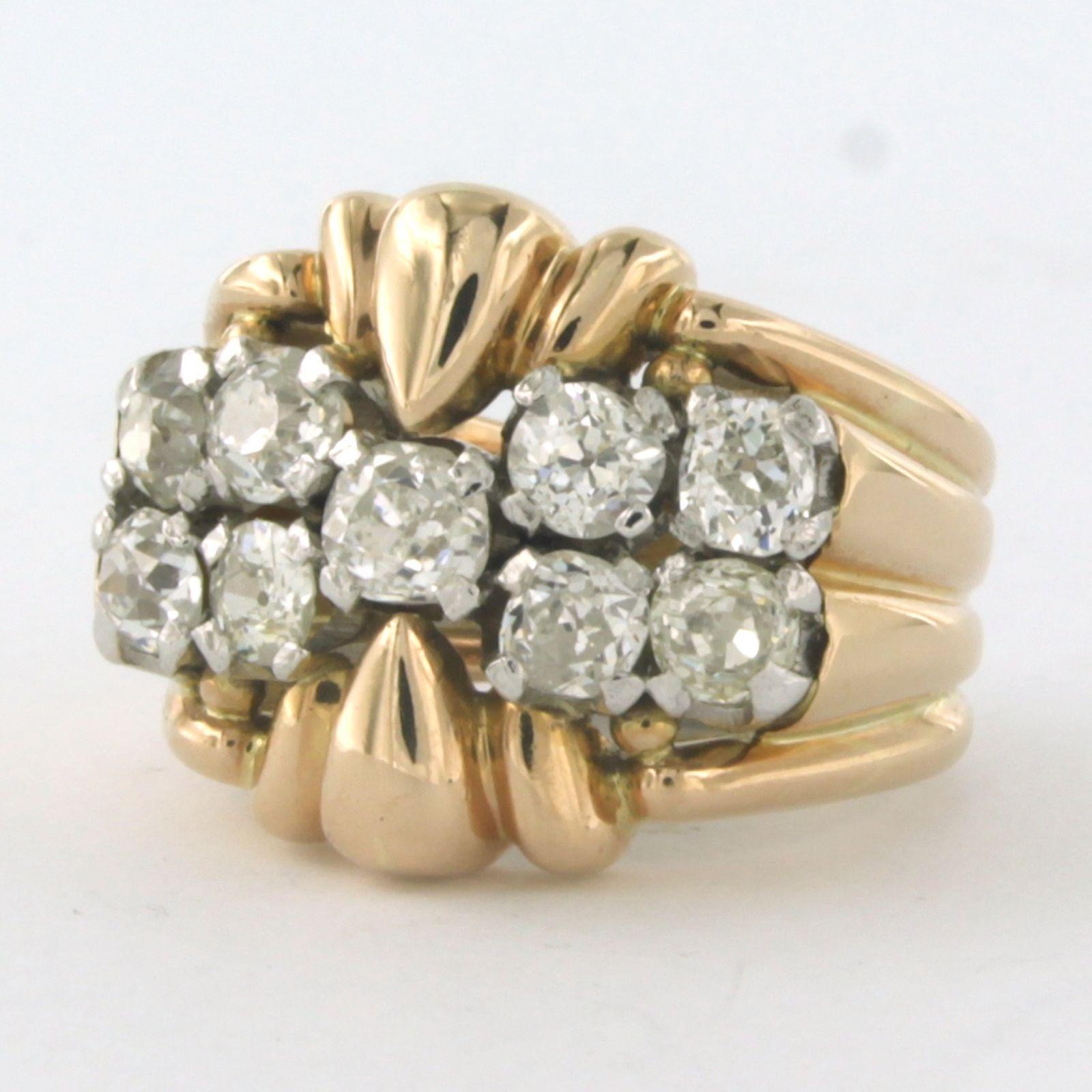 RETRO ring with old mine cut diamonds up to 2.00ct 18k bicolour gold In Excellent Condition For Sale In The Hague, ZH