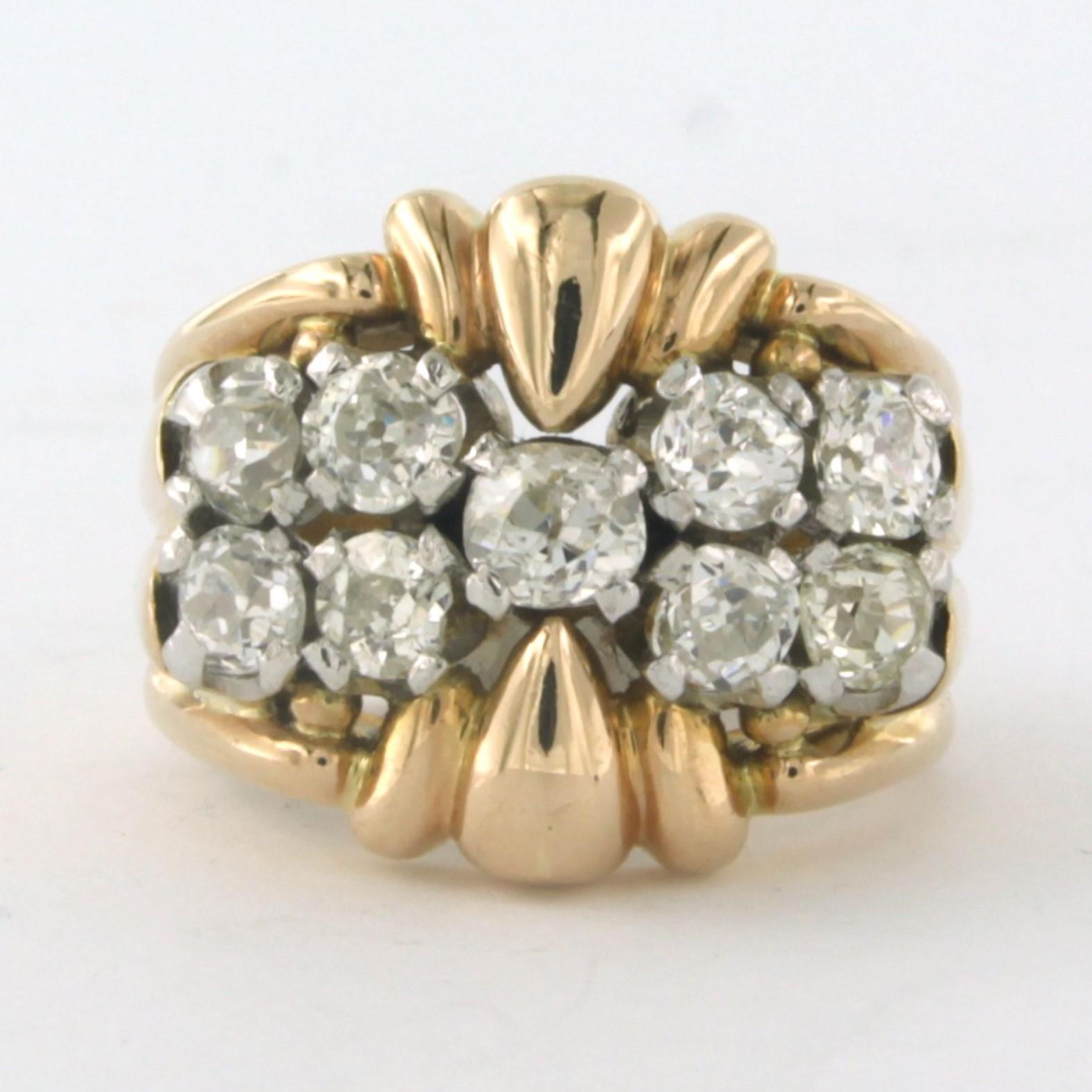 Women's RETRO ring with old mine cut diamonds up to 2.00ct 18k bicolour gold For Sale