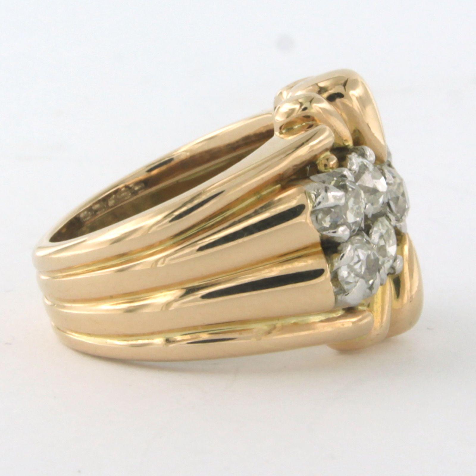 RETRO ring with old mine cut diamonds up to 2.00ct 18k bicolour gold For Sale 1