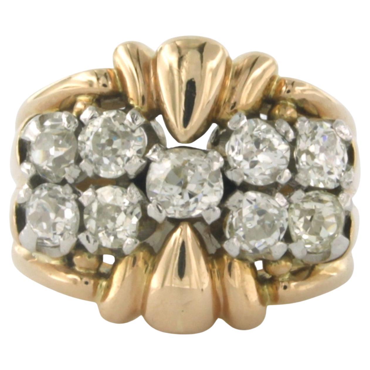 RETRO ring with old mine cut diamonds up to 2.00ct 18k bicolour gold