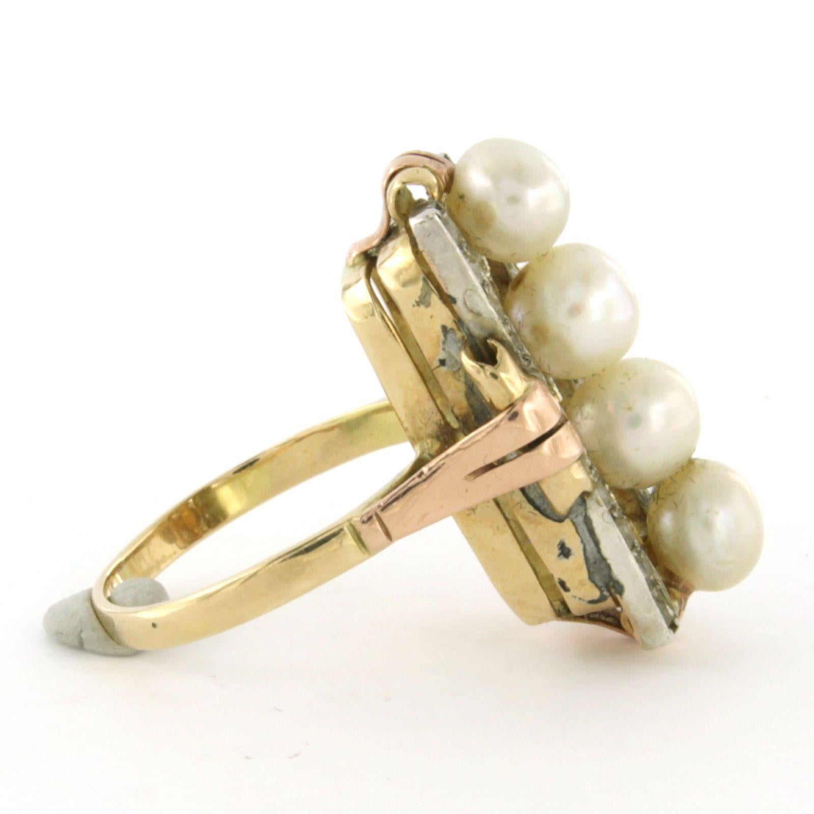 Women's RETRO Ring with pearls and old mine cut diamonds up to 0.80ct 14k gold 6.2 gram For Sale