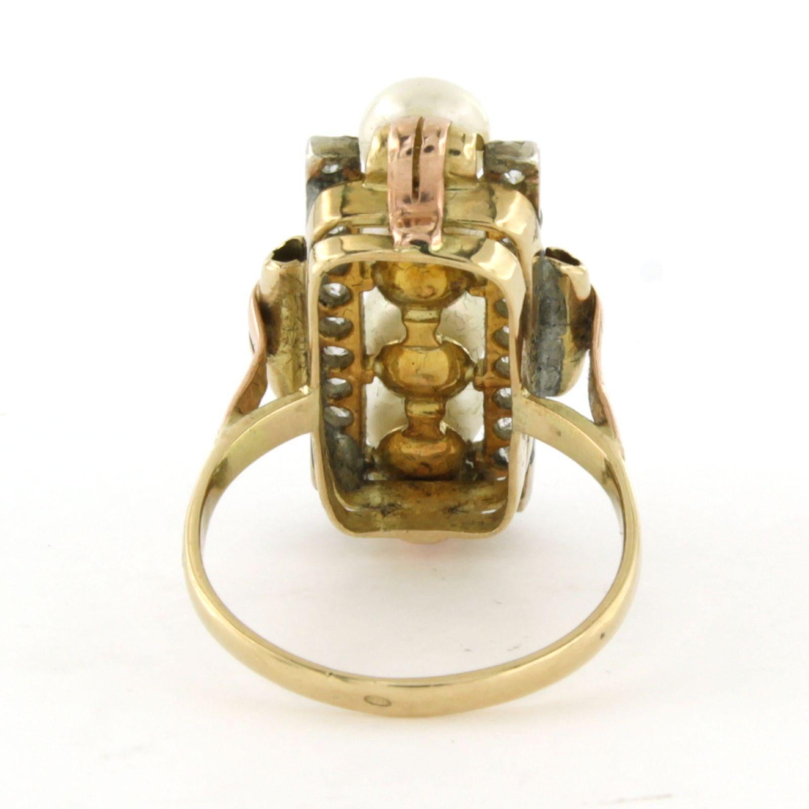 RETRO Ring with pearls and old mine cut diamonds up to 0.80ct 14k gold 6.2 gram For Sale 1