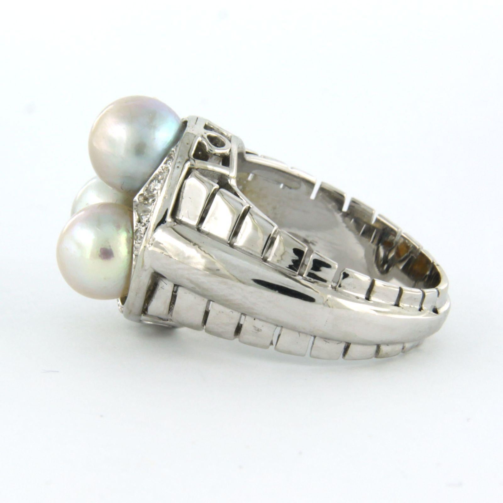 RETRO Ring mit Perlen und Diamanten im Einzelschliff bis zu 0,24ct 10.1 Gramm 18k Gold (Retro) im Angebot
