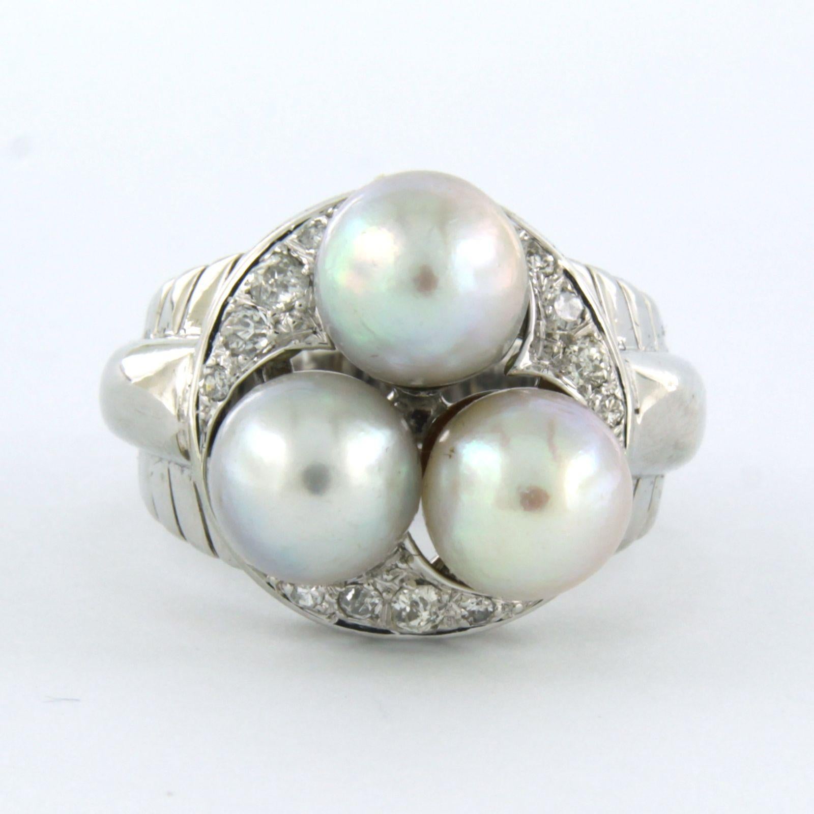 RETRO Ring mit Perlen und Diamanten im Einzelschliff bis zu 0,24ct 10.1 Gramm 18k Gold im Angebot 1