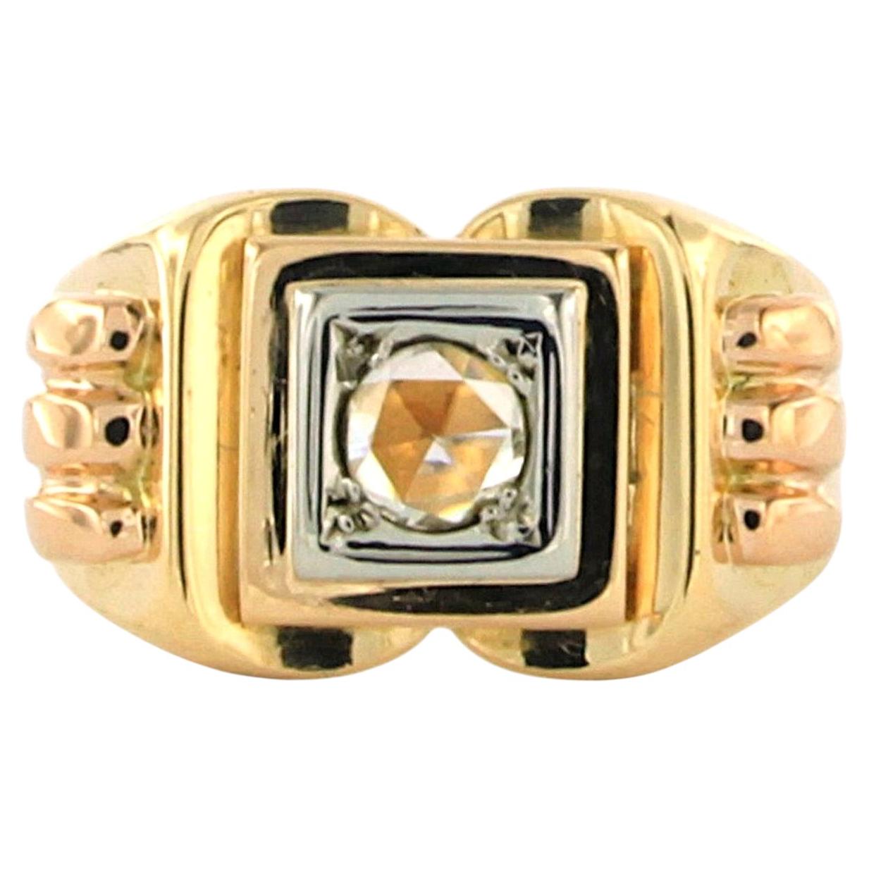 RETRO ring with rose cut diamond up to 0.10ct 18k gold - 12.4 gram0