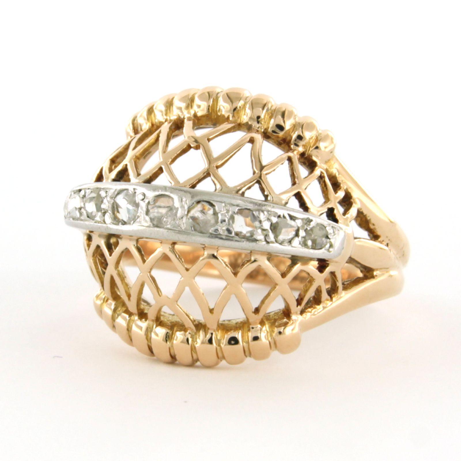 RETRO Ring mit Diamanten im Rosenschliff bis zu 0,20 Karat 18 Karat Zweifarbiges Gold Damen im Angebot