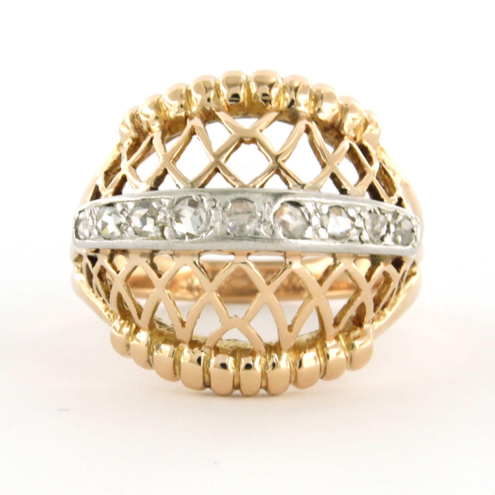 RETRO Ring mit Diamanten im Rosenschliff bis zu 0,20 Karat 18 Karat Zweifarbiges Gold im Angebot 2