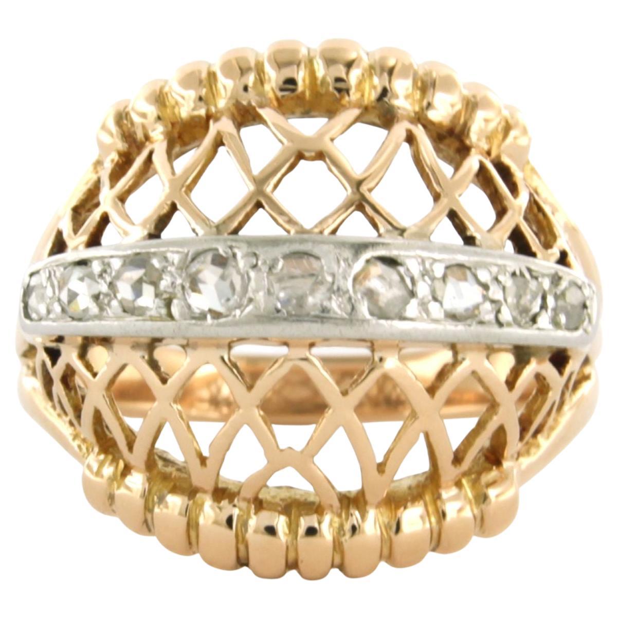 RETRO Ring mit Diamanten im Rosenschliff bis zu 0,20 Karat 18 Karat Zweifarbiges Gold