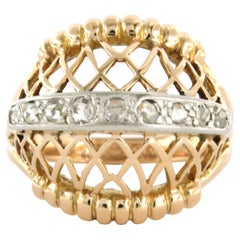 RETRO ring with rose cut diamonds up to 0.20ct 18k bicolour gold
