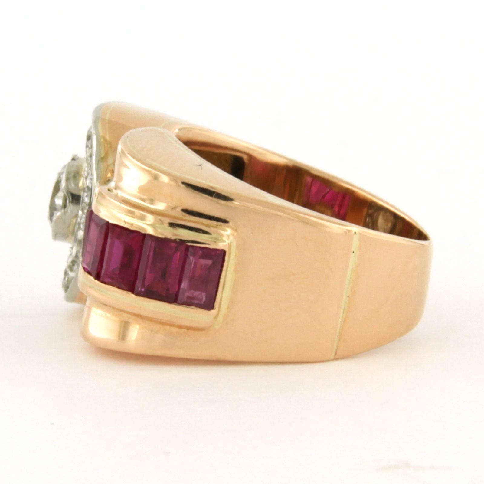 Old Mine Cut RETRO ring with ruby and old mine cut diamonds up to 0.70ct 18k gold, platinum For Sale