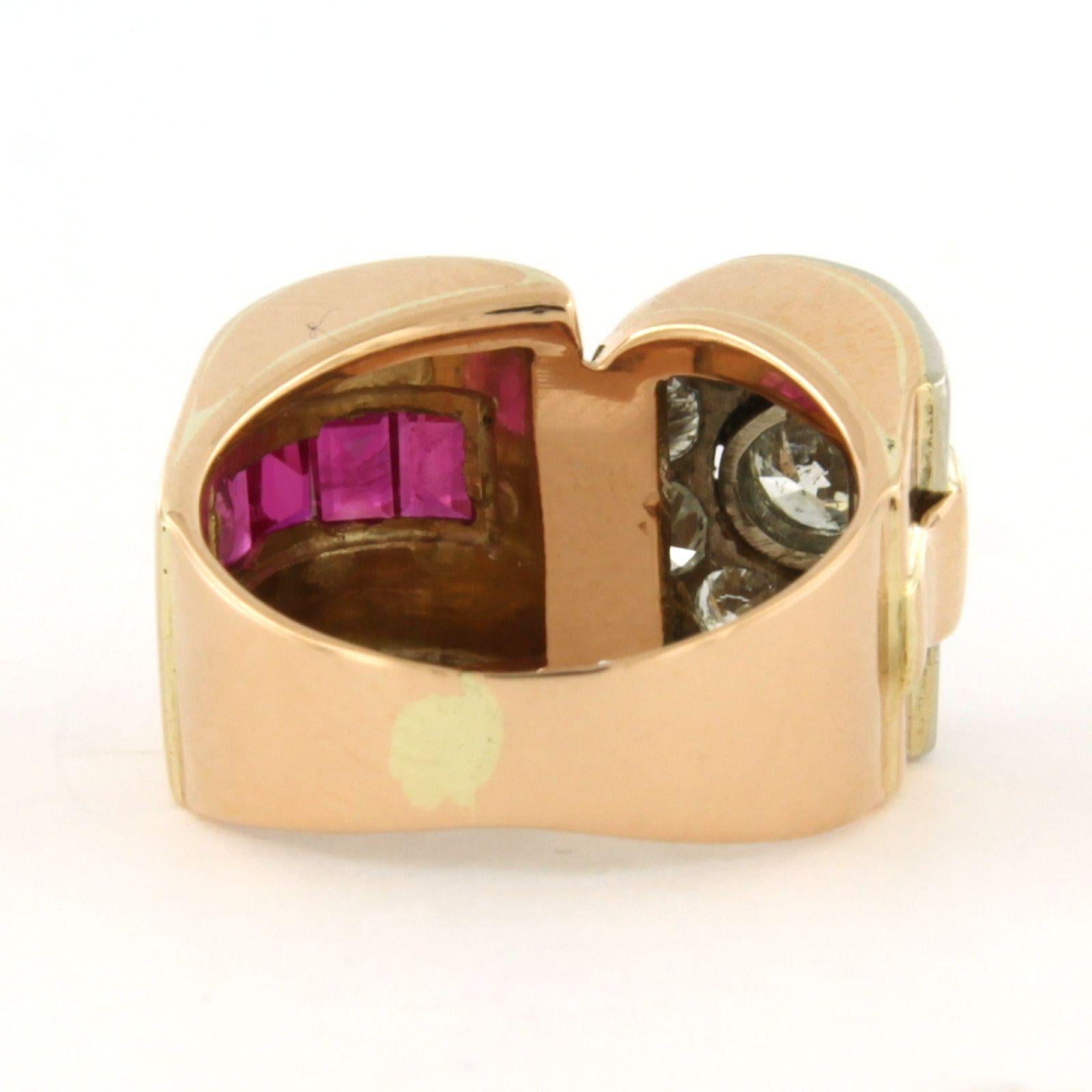 RETRO ring with ruby and old mine cut diamonds up to 0.70ct 18k gold, platinum In Excellent Condition For Sale In The Hague, ZH