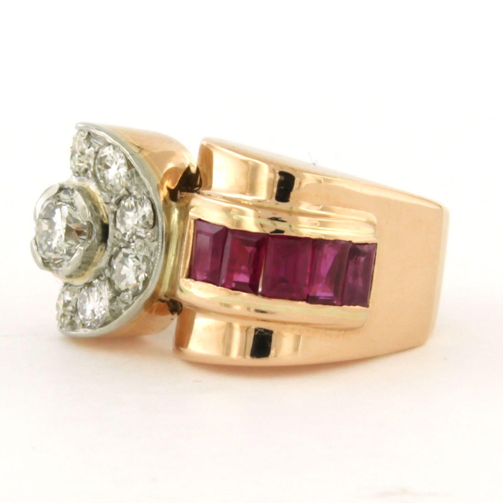 RETRO ring with ruby and old mine cut diamonds up to 0.70ct 18k gold, platinum For Sale 1
