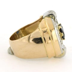 RETRO ring with sapphire 1.20ct and single cut diamonds up to 1.45ct 18k gold