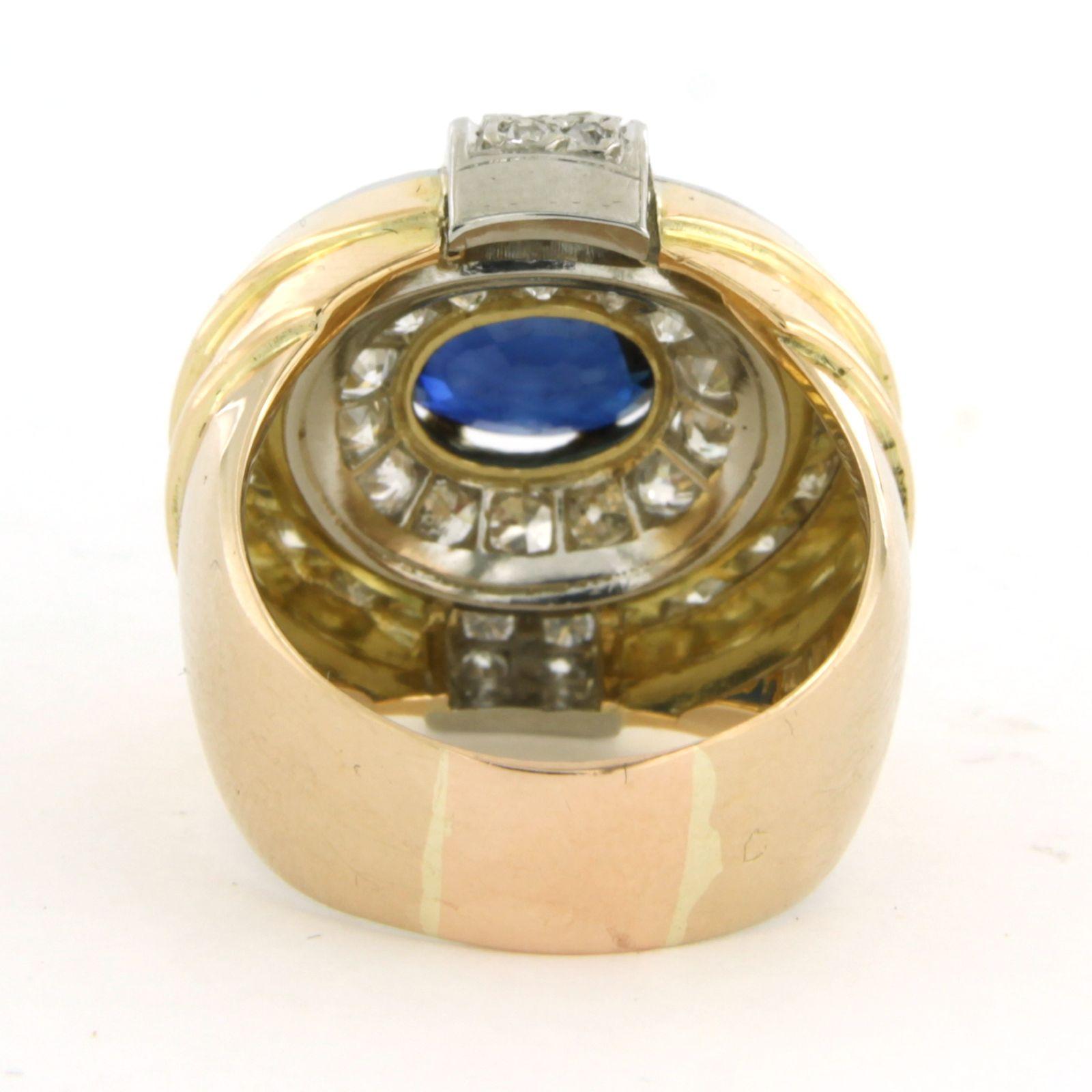 Rétro Anello RETRO con zaffiro 1,20ct e diamanti taglio singolo fino a 1,45ct in oro 18k in vendita