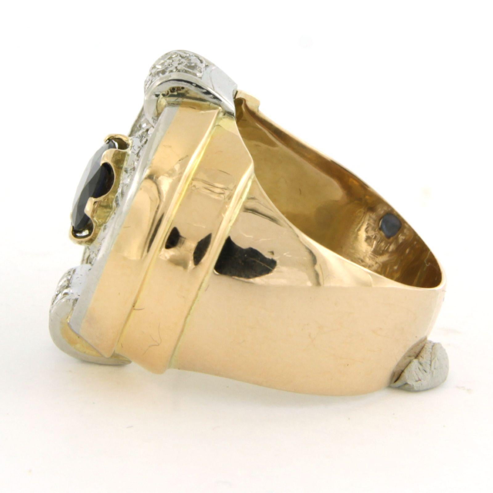 Taille simple Bague RETRO avec saphir 1,20 ct et diamants taille unique jusqu'à 1,45 ct or 18 carats en vente