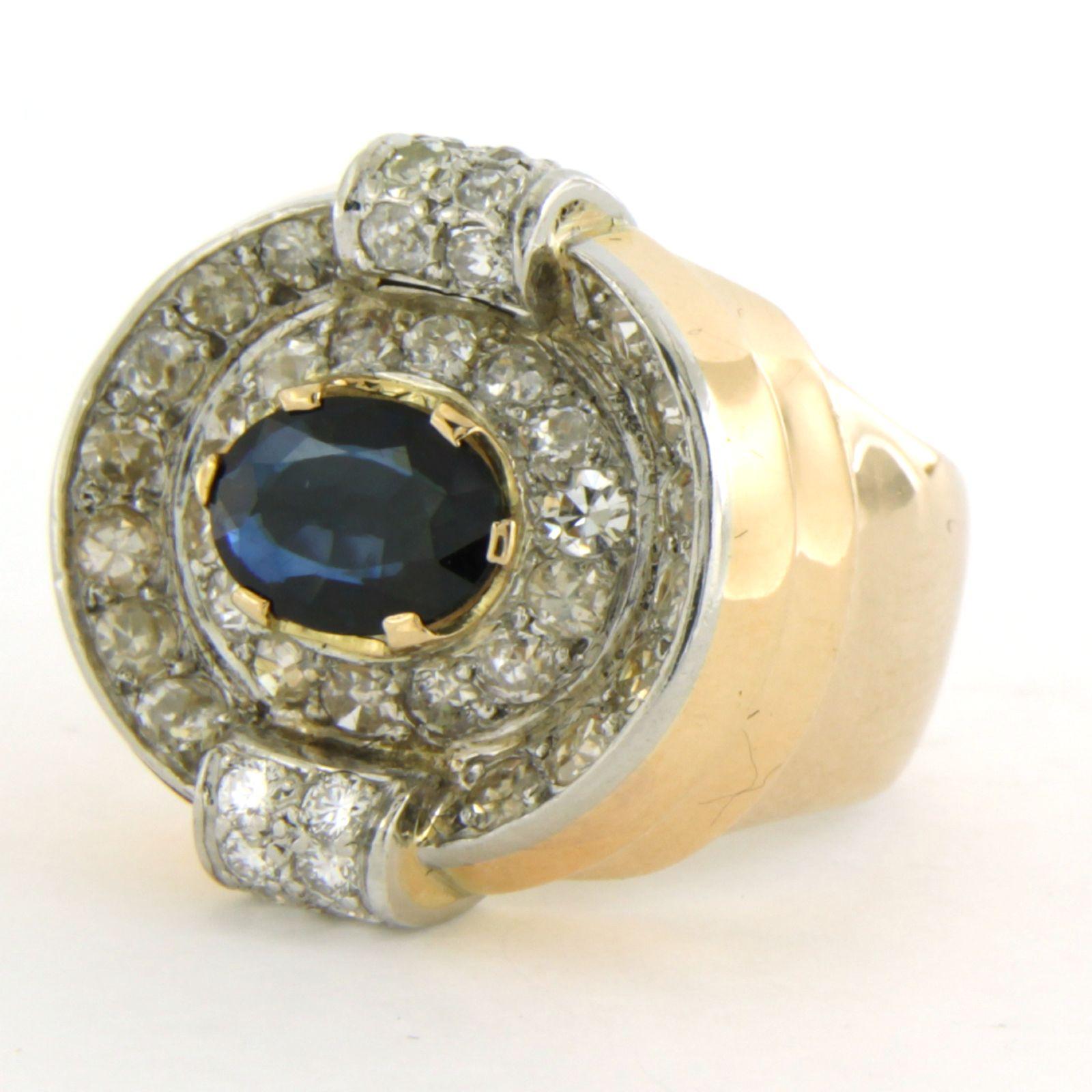Donna Anello RETRO con zaffiro 1,20ct e diamanti taglio singolo fino a 1,45ct in oro 18k in vendita