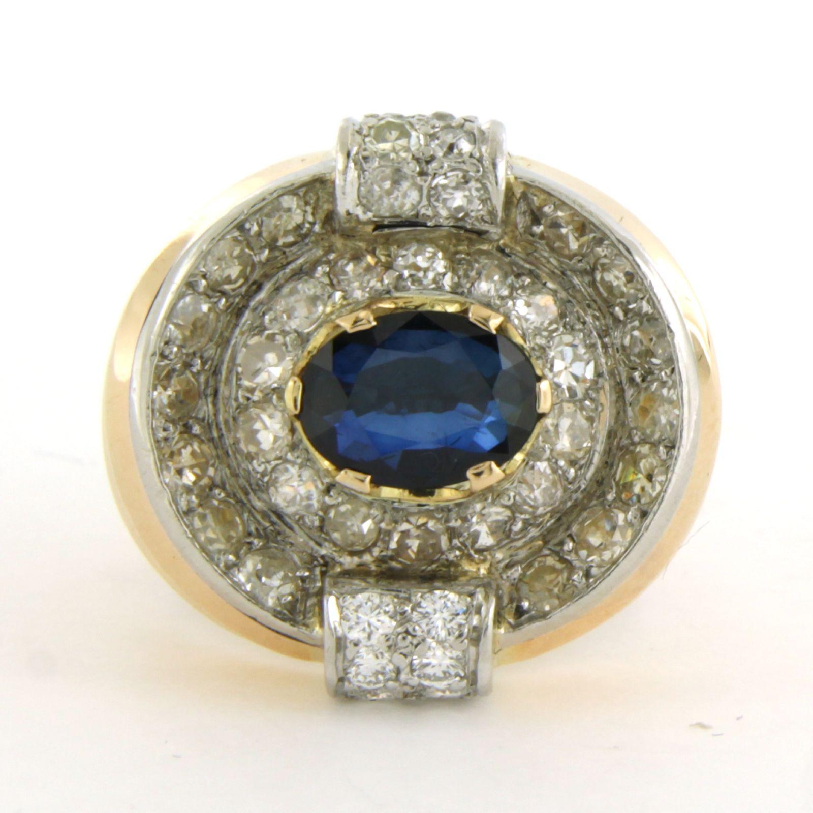 Anello RETRO con zaffiro 1,20ct e diamanti taglio singolo fino a 1,45ct in oro 18k in vendita 1