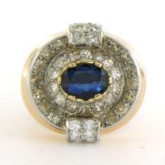 Bague RETRO avec saphir 1,20 ct et diamants taille unique jusqu'à 1,45 ct or 18 carats