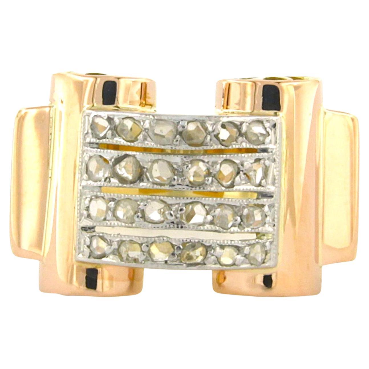 Bague RETRO avec diamants taille rose jusqu'à 0,20 ct Or 18k et platine 8,4 grammes