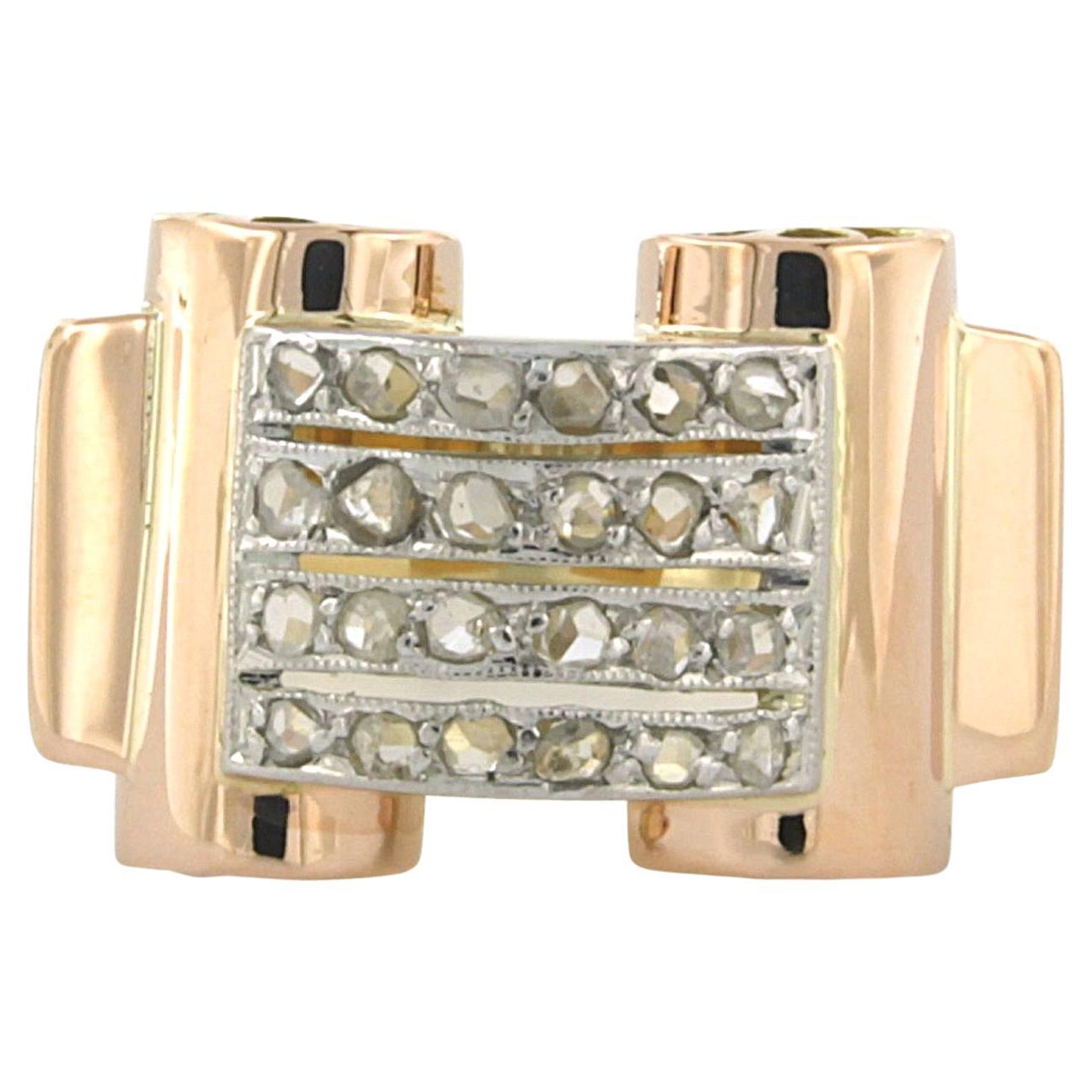 RETRO Ring wth rose cut diamonds up to 0.20ct 18k gold and platinum 8.4 grams
