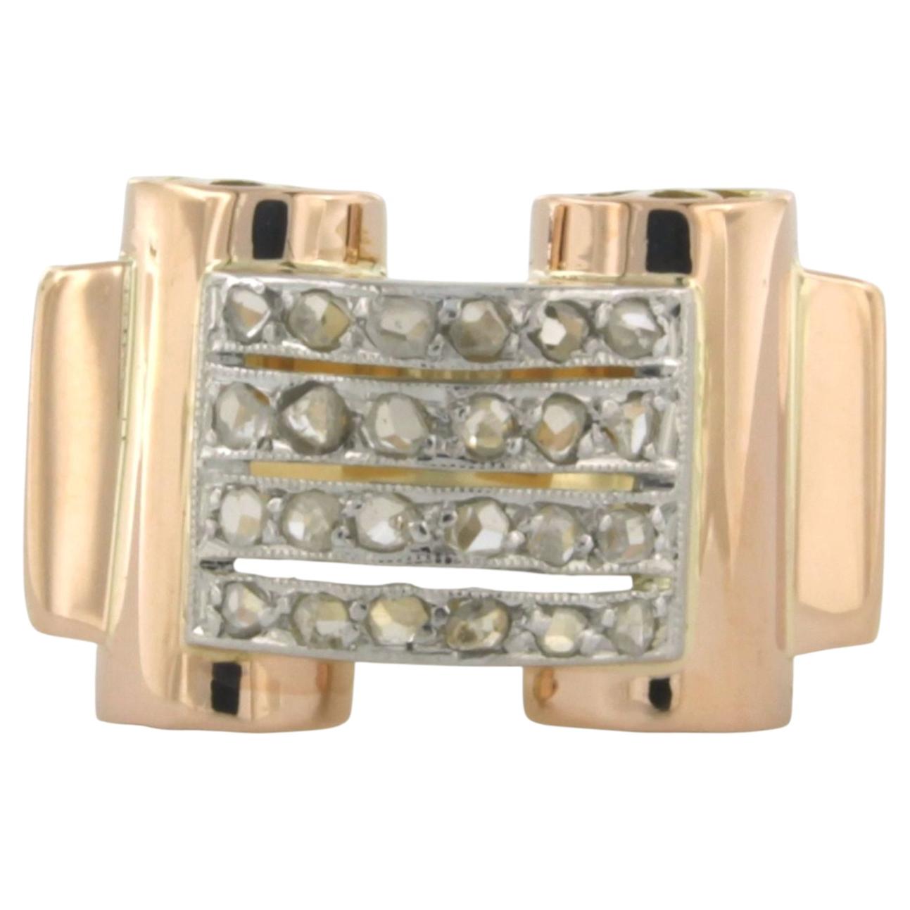 RETRO Ring wth rose cut diamonds up to 0.20ct 18k gold and platinum 8.4 grams For Sale