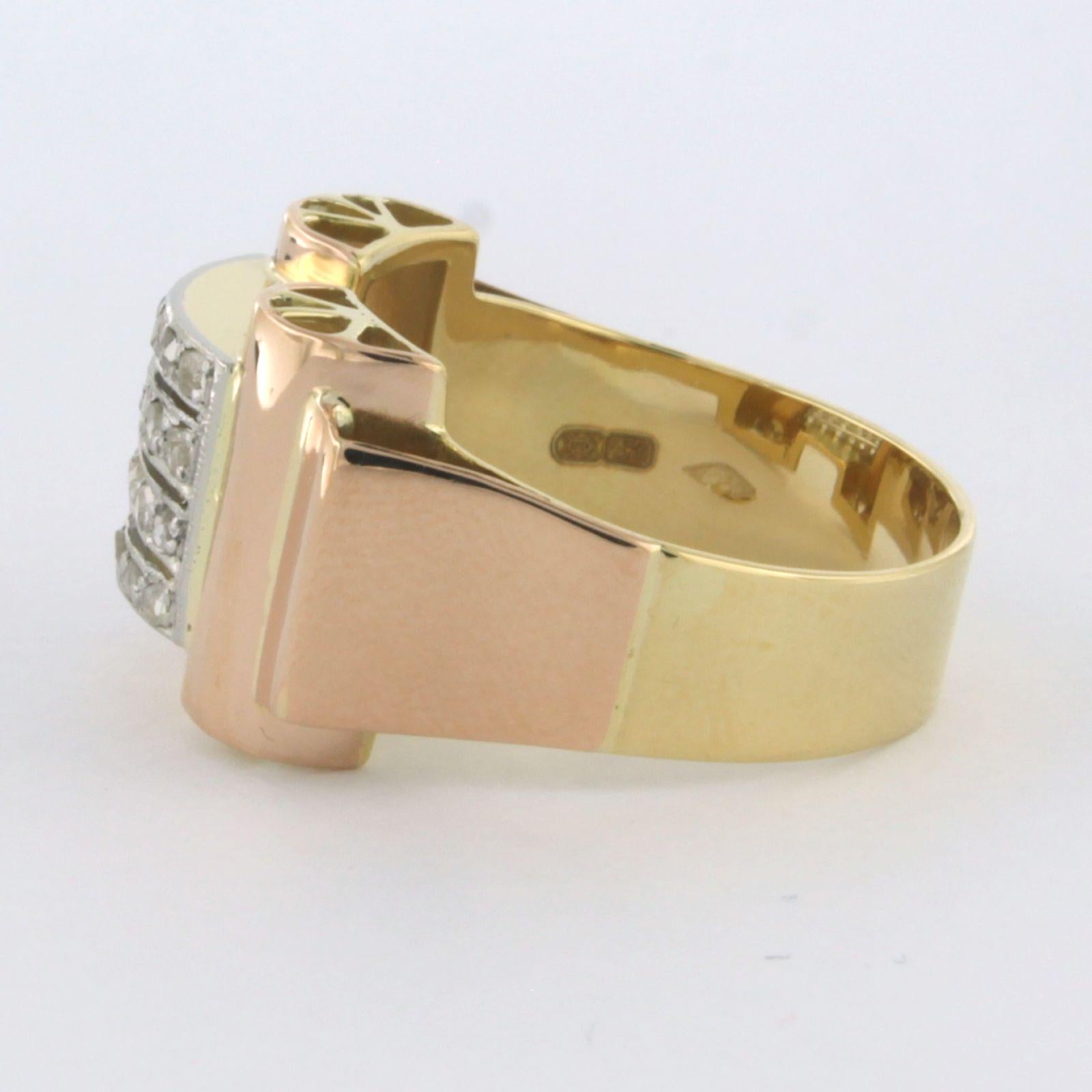 Rose Cut RETRO Ring wth rose cut diamonds up to 0.20ct 18k gold and platinum For Sale