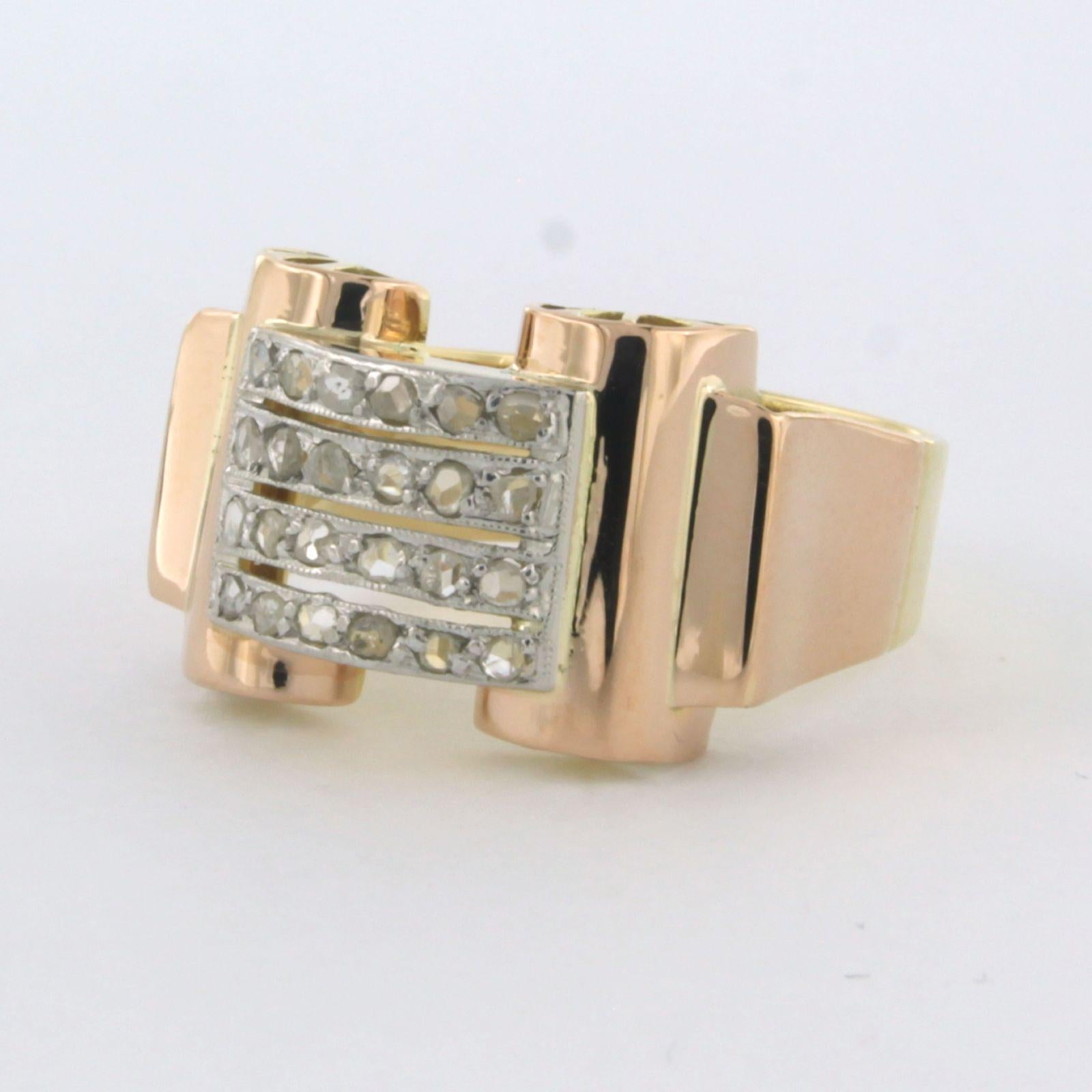 RETRO Ring wth rose cut diamonds up to 0.20ct 18k gold and platinum In Excellent Condition For Sale In The Hague, ZH