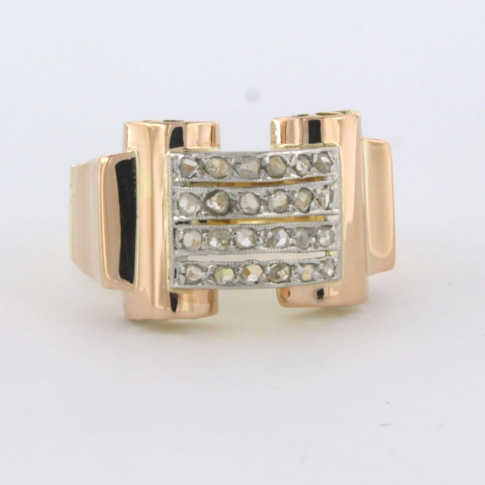 Women's RETRO Ring wth rose cut diamonds up to 0.20ct 18k gold and platinum For Sale