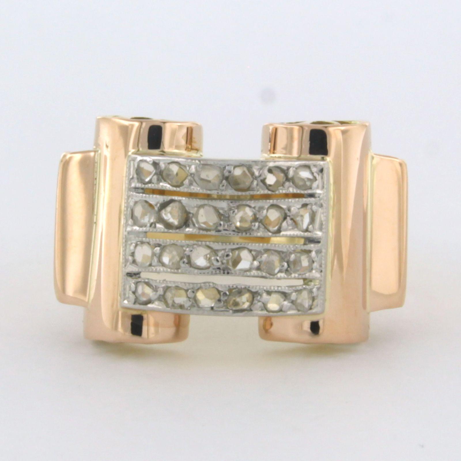 RETRO Ring wth rose cut diamonds up to 0.20ct 18k gold and platinum For Sale 1