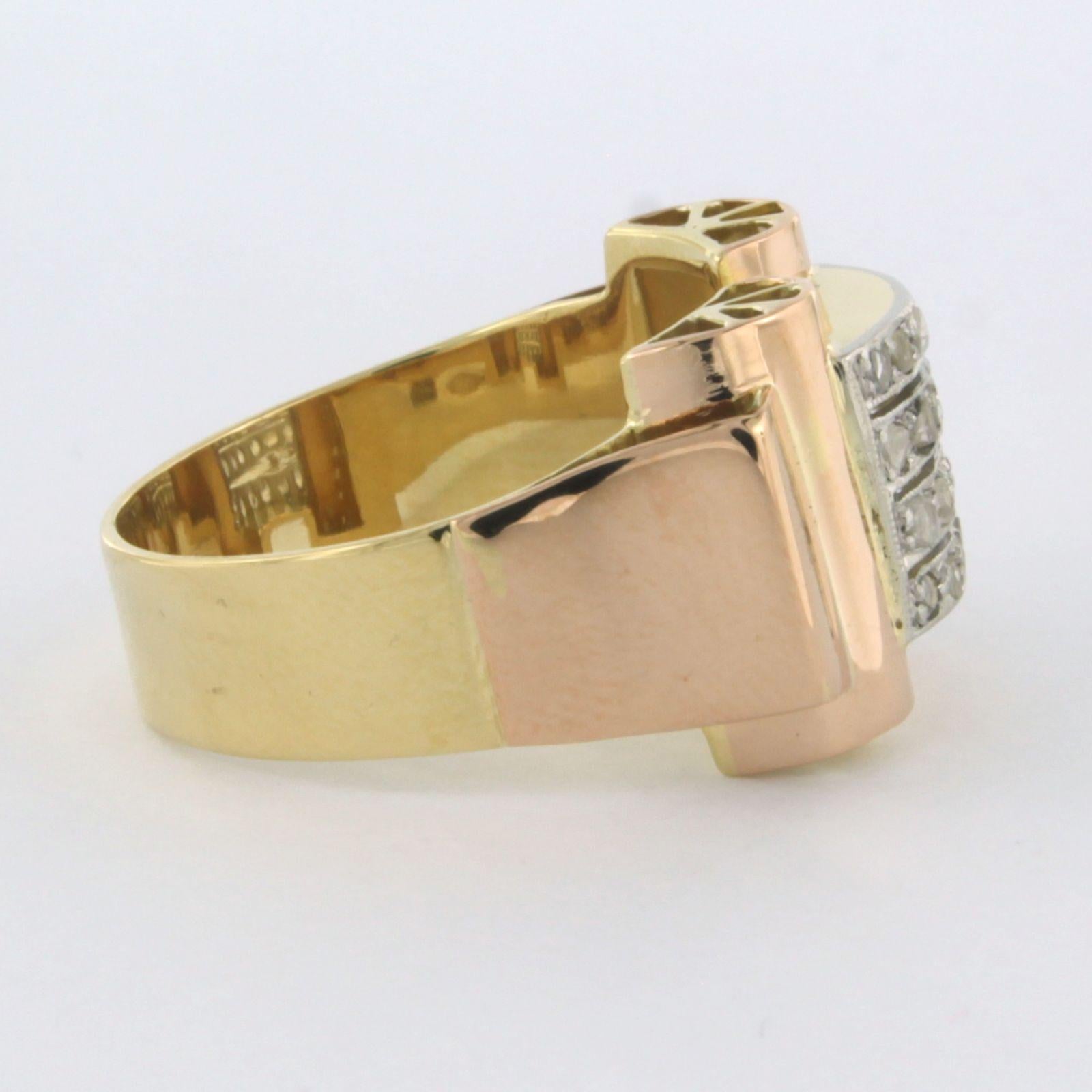 RETRO Anillo con diamantes talla rosa de hasta 0,20 ct Oro de 18k y platino en venta 1