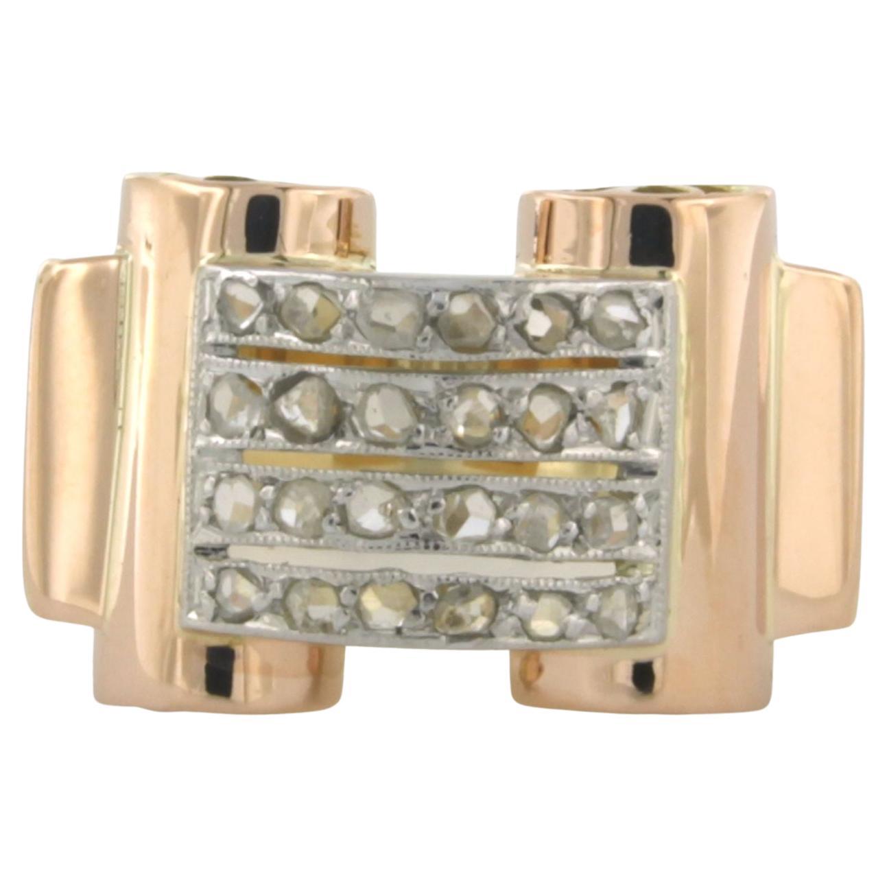 RETRO Ring wth rose cut diamonds up to 0.20ct 18k gold and platinum For Sale