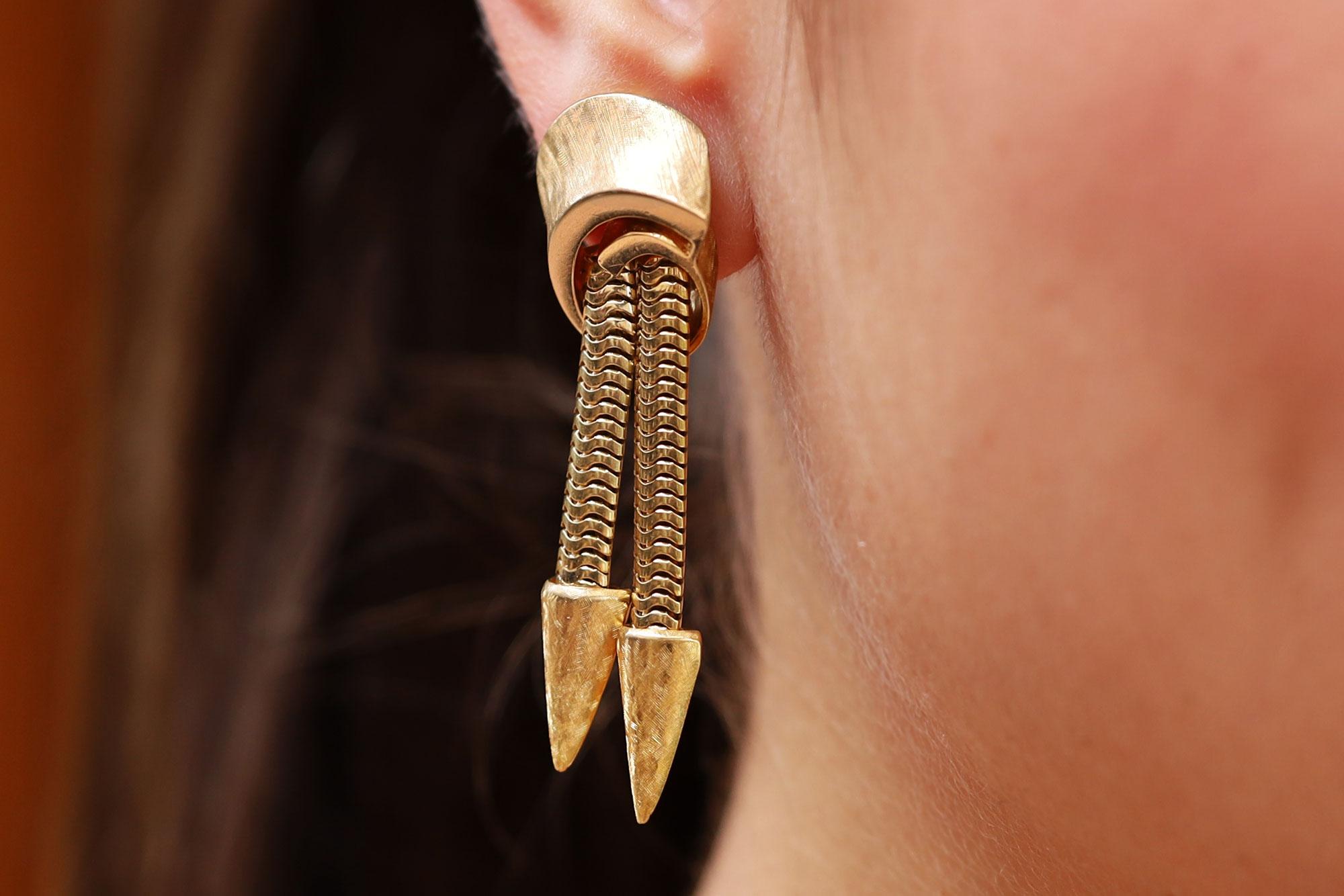 Rétro Retro Rocket Age Boucles d'oreilles modernistes en or 14K en vente