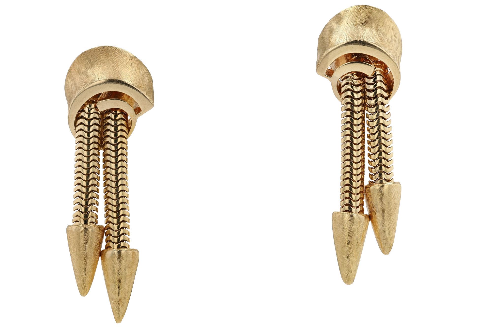Retro Rocket Age 14K Gold Modernist Dangle Earrings For Sale