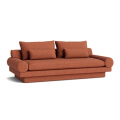 Retro Roll Arm Sofa with Upholstered Plinth Base  in Maharam Beck