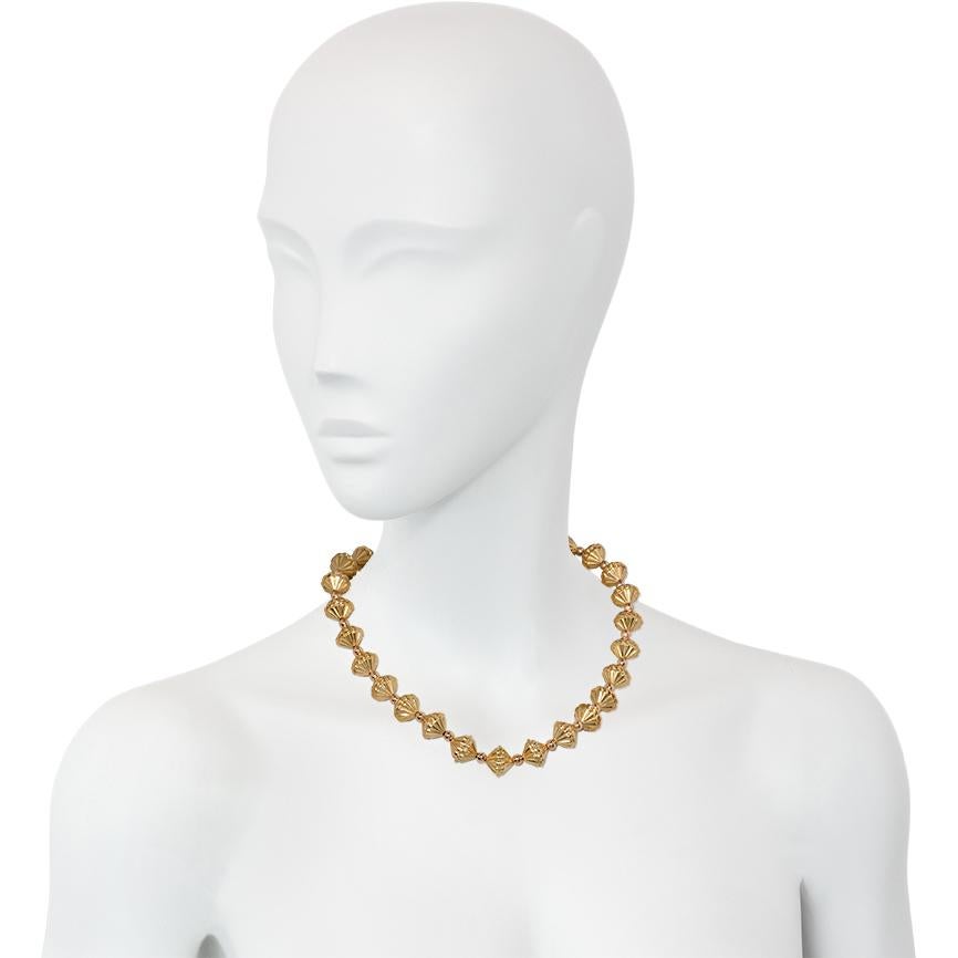 Women's or Men's Retro Rose and Yellow Gold Fluted Bead Necklace