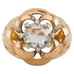 Retro Rose Cut Diamond 18k Rose Gold Dome Ring