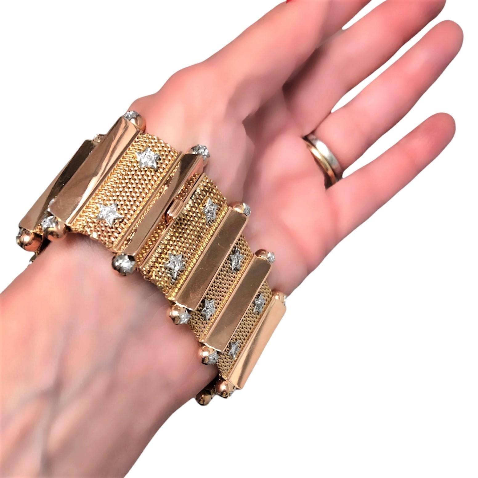 Retro Rose Gold and Star Studded Diamond Bracelet 3
